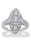 1.03 Cttw. Round Cubic Zirconia Platinum over Silver Art Deco-Style Ring