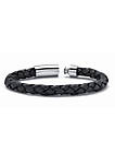 Mens Black Leather Bracelet with Stainless Steel Slip Lock Closure 10"