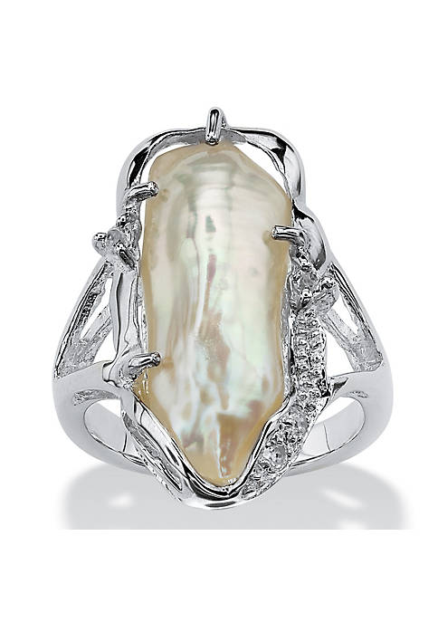 Cultured Freshwater Pearl and White Topaz .925 Sterling Silver  Ring