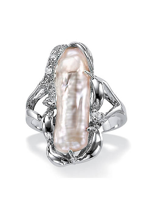 Cultured Freshwater Pearl White Topaz Accented Ring .925 Sterling Silver
