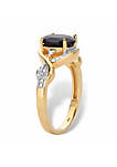 Oval-Cut Genuine Onyx and Diamond Accent Gold-Plated Silver Crossover Ring