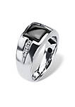 Mens .30 TCW Genuine Hematite and Sapphire Ring in Platinum over .925 Silver