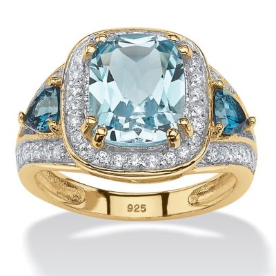 Palm Beach Jewelry 5.13 Cttw. Genuine Blue Topaz And Cz 18K Gold Plated Sterling Silver Halo Ring
