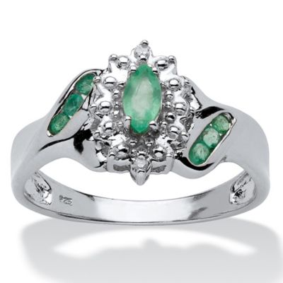 Palm Beach Jewelry .38 Tcw Genuine Emerald And Diamond Accent Ring Platinum-Plated Sterling Silver, Green, 10 -  191194147555