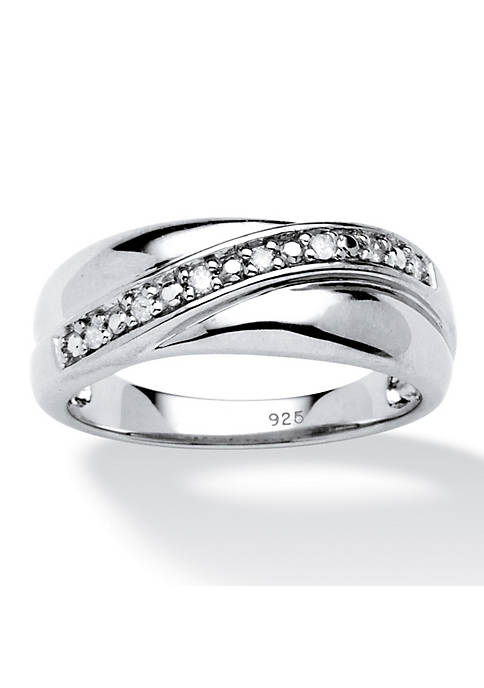 Mens 1/10 TCW Round Diamond Wedding Band in Platinum over .925 Sterling Silver