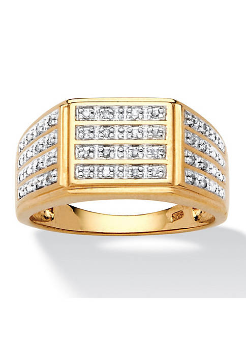 Mens 1/6 TCW Pave Diamond Grid Ring in Gold-Plated Sterling Silver