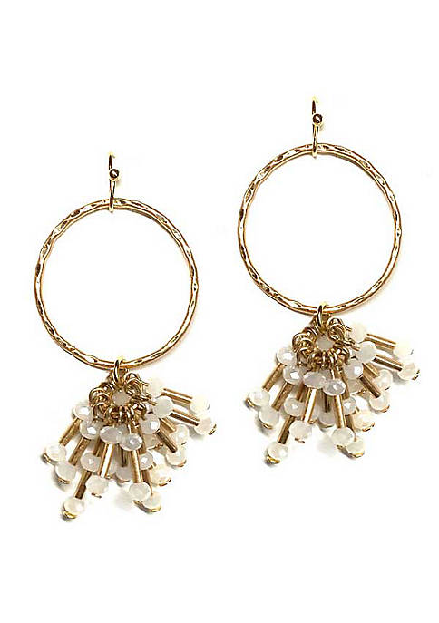 Gold Hoop Dangle Earring with White Crystal Bead Drops