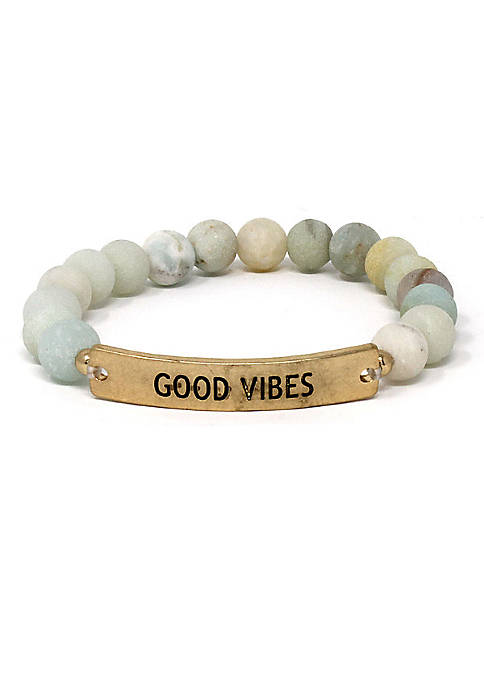 "Good Vibes" Blue and Green Soapstone Beaded Stretch Bracelet