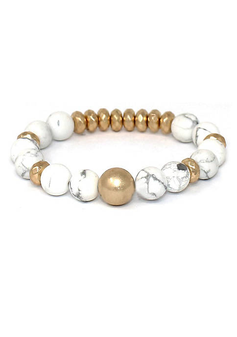 White and Gold Stone Beaded Stretch Bracelet
