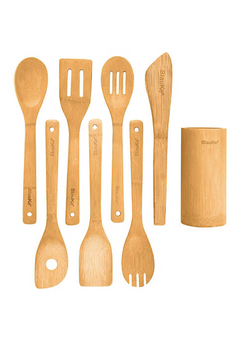 BlauKe Bamboo Kitchen Utensils Set 8-Pack: Wooden Spatula