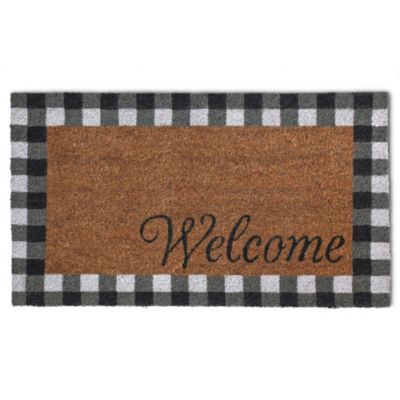 Farmhouse Buffalo Check Door Mat - Durable Coir Welcome Mats for Outdoor - Layered Look Outdoor Mat - Cute Front Door Mats for Outdoor, Indoor