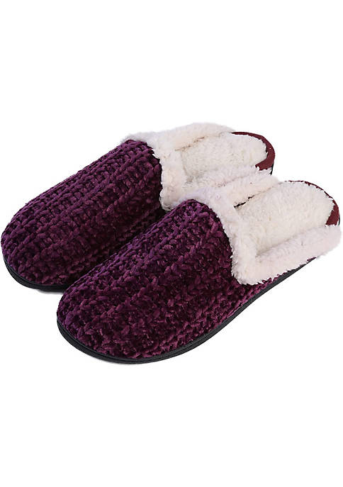 Roxoni Memory Foam Slippers for Women - Fuzzy Cozy Indoor/Outdoor Slides - Fluffy Slip On Shoes Womens House Slippers with Plush Heels and Anti-Skid Rubber Sole