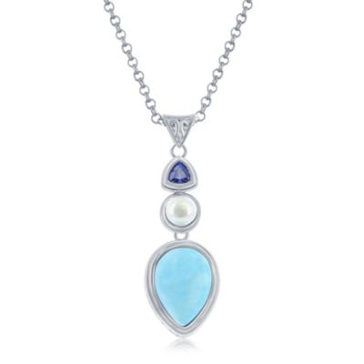 Simona Sterling Silver Pearshaped Larimar With Fwp And Tanzanite Cz Pendant