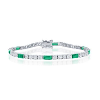 Simona Sterling Silver Round And Emerald-Cut 3Mm Tennis Bracelet, 7.25 In -  811608037325