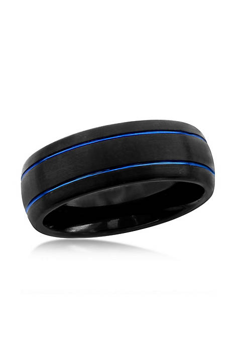 Blackjack Black and Blue Double Stripe Tungsten Ring