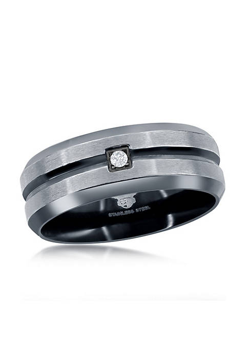 Blackjack Stainless Steel Black and Silver CZ Ring