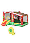 3 in 1 Kids Christmas Inflatable Bounce House Jumping Castle with Christmas Tree Pattern Includes Trampoline Pool Slide Carry Bag Repair Patches and Air Blower
