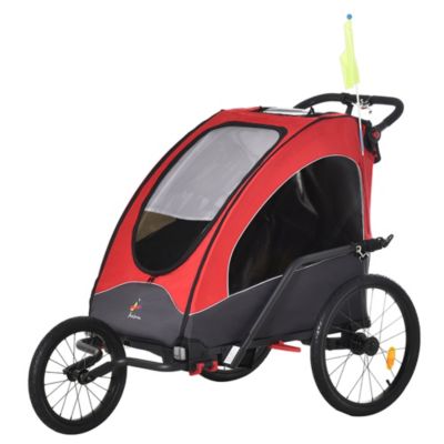 Aosom Child Bike Trailer 3 In1 Foldable Jogger Stroller Baby Stroller Transport Carrier With Shock Absorber System Rubber Tires Adjustable Handlebar -  842525188678