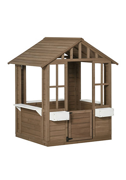 Outsunny Kids Wooden Playhouse Outdoor Garden Games Cottage