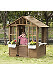 Kids Wooden Playhouse Outdoor Garden Games Cottage with Working Door Windows Flowers Pot Holder 47" x 38" x 54"