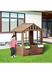 Kids Wooden Playhouse Outdoor Garden Games Cottage with Working Door Windows Flowers Pot Holder 47" x 38" x 54"