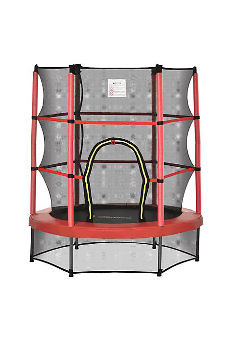 Φ5FT Kids Trampoline with Enclosure Net Steel Frame Indoor Outdoor Round Bouncer Rebounder Age 3 to 6 Years Old Red
