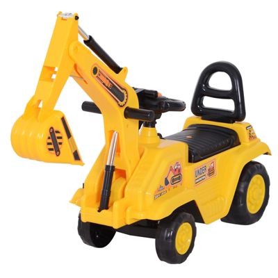 Homcom No Power 3 In 1 Ride On Toy Excavator Digger Scooter Skirt Pulling Cart Pretend Play Construction Truck