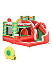 4 in 1 Kids Christmas Inflatable Bounce House Jumping Castle with Christmas Tree Pattern Includes Trampoline Pool Slide Climbing Wall with Carry Bag Repair Patches and Air Blower
