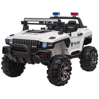 Aosom Kids Ride On Car 12V Rc 2 Seater Police Truck Electric Car For Kids With Full Led Lights Mp3 Parental Remote Control (White), White -  842525141994