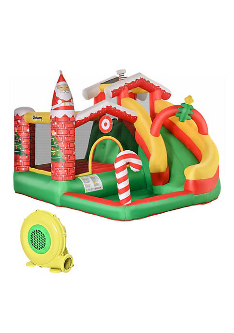 Christmas 4 in 1 Kids Inflatable Bounce House Jumping Castle Trampoline Pool Slide Climbing Wall with Christmas Tree Pattern Storage Bag and Air Blower