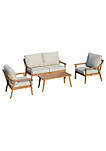 4 Piece Patio Furniture Set Aluminium Garden Conversation Sofa Set with Coffee Table and Soft Cushions Khaki