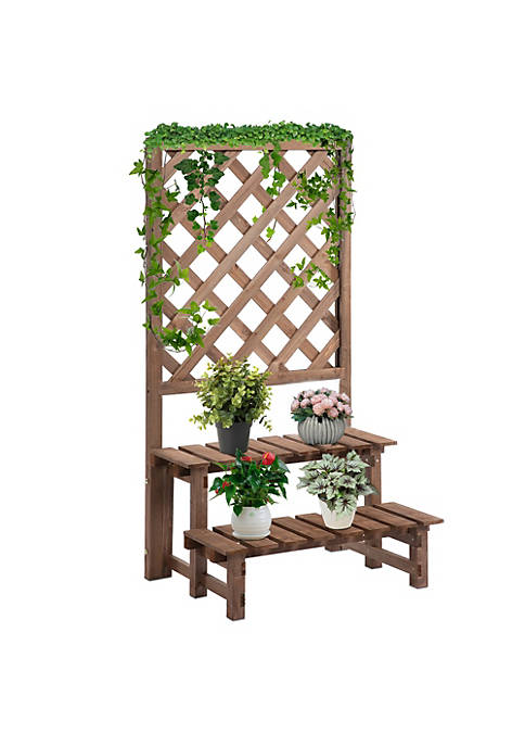 Outsunny 2 Tier Wooden Garden Elevated Plant Stand
