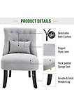 Small Button Tufted Accent Chair Mid Back Leisure Armchair with Upholstered Fabric Solid Wood Legs and Support Pillow Grey