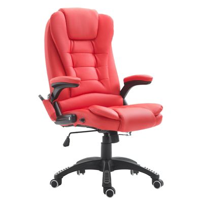 Homcom High Back Executive Massage Office Chair Faux Leather Heated Reclining Desk Chair With 6 Point Vibration Adjustable Height Bright Red -  700729271087