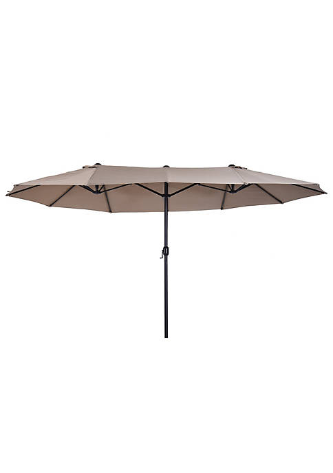 15ft Patio Umbrella Double Sided Outdoor Market Extra Large Umbrella with Crank Handle for Deck Lawn Backyard and Pool Tan