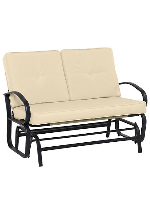 Patio Glider Bench with Padded Cushions and Armrests Outdoor 2 Person Swing Rocking Chair Loveseat with Sturdy Frame Beige