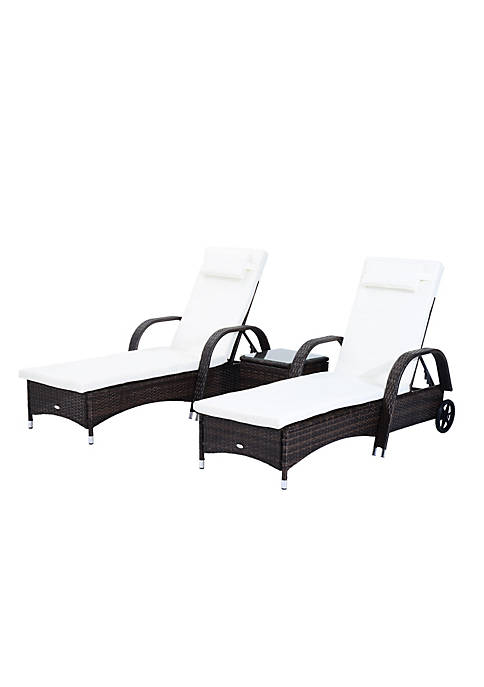 Outsunny 3 Pieces Patio Wicker Chaise Lounge Chair