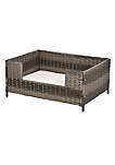 Rattan Pet Bed Raised Wicker Dog House Small Animal Sofa Indoor and Outdoor with Soft Washable Cushion Grey