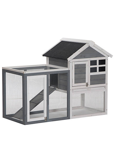 Brown PawHut Elevated Rabbit Hutch Bunny Hutch with Hinged Asphalt Roof Removable Tray Fir Wood Bunny Cage for Indoor/Outdoor 