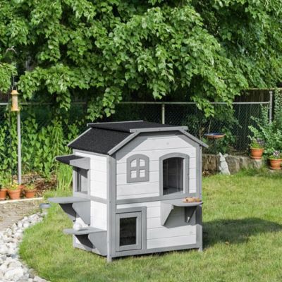 PawHut Fir Wood 2 Story Outdoor Cat House Wooden Feral Cat Shelter with  Openable Asphalt Roof for Indoor/Outdoor White | belk