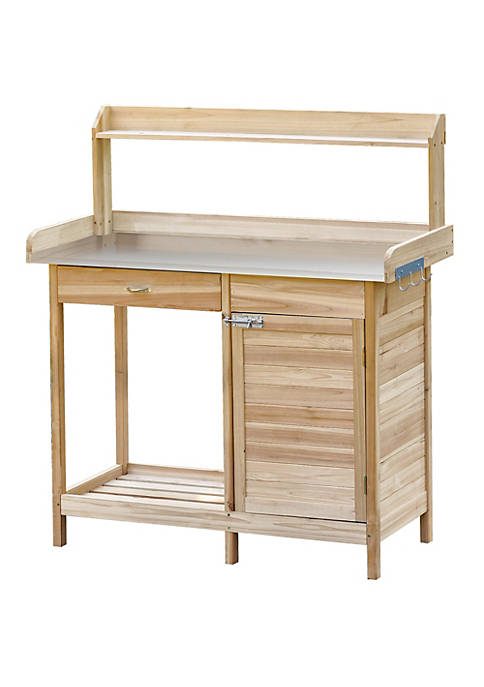 Outsunny Potting Bench Table with Storage Cabinet and