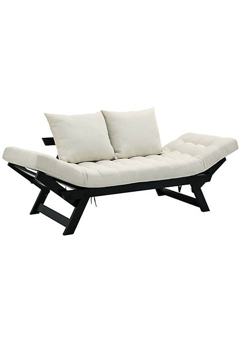 Single Person 3 Position Convertible Chaise Lounger Sofa Bed with 2 Large Pillows and Oak Frame Cream White
