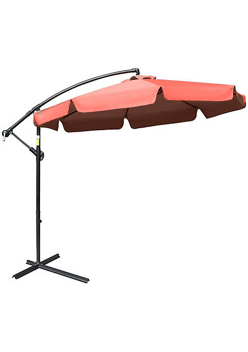 9FT Offset Hanging Patio Umbrella Cantilever Umbrella with Easy Tilt Adjustment Cross Base and 8 Ribs for Backyard Poolside Lawn and Garden Wine Red