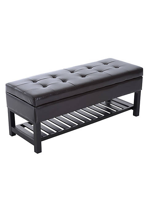 HomCom 44&quot; Tufted Faux Leather Ottoman Storage Bench