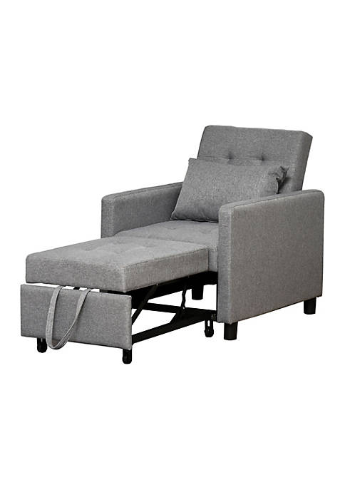 Convertible Sofa Lounger Chair Bed Multi Functional Sleeper Recliner with Tufted Upholstered Fabric Adjustable Angle Backrest and Pillow Grey