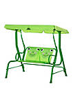 2 Seat Kids Canopy Swing Children Outdoor Patio Lounge Chair for Garden Porch with Adjustable Awning Seat Belt Frog Pattern for 3 6 years old Green