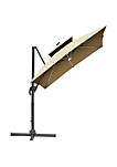 10ft Solar LED Cantilever Umbrella Offset Hanging Umbrella with 360 degreeRotation Cross Base 8 Ribs Tilt and Crank for Yard Garden and Poolside Khaki