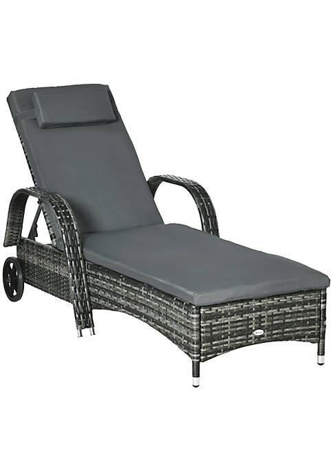 Outsunny Outdoor Rattan Wicker Chaise Lounge Chair with