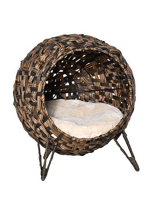 PawHut 20" Natural Rattan Cat House Elevated for