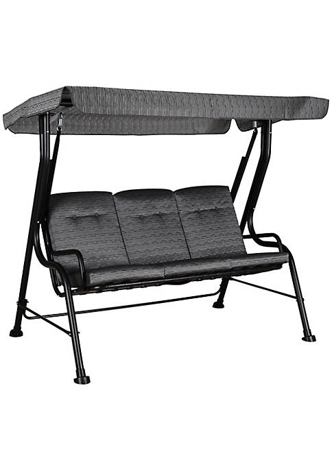 Outdoor Patio Porch Swing Bench with Included Adjustable Shade Awning and Comfort Padded Seating for Three People